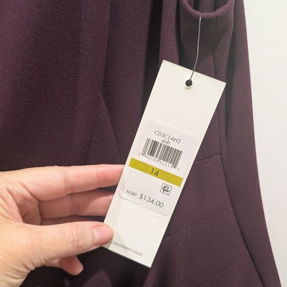 NWT Purple Calvin Klein Sleeveless Dress with Ruching, Size 14 - Picture 4 of 8
